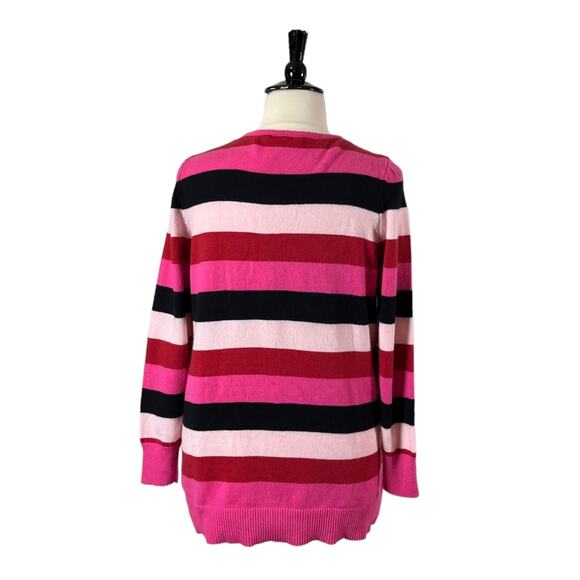 Lane Bryant Sweater V-neck Long Sleeves Pink Red Stripes Women’s Size 14/16 - Picture 4 of 11